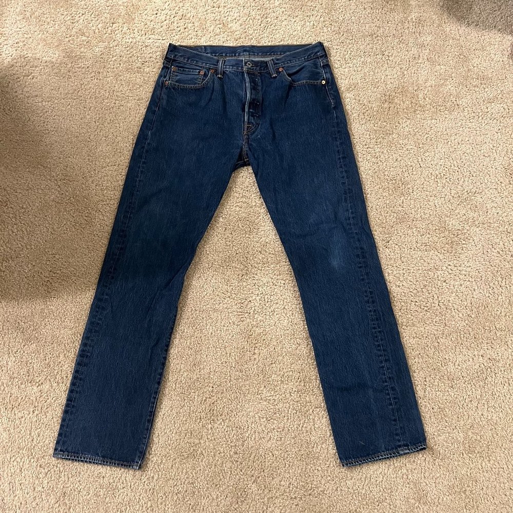 LEVI'S 501 REGULAR STRAIGHT FIT JEAN Button Fly Vintage Blue Denim 36x36 Jeans